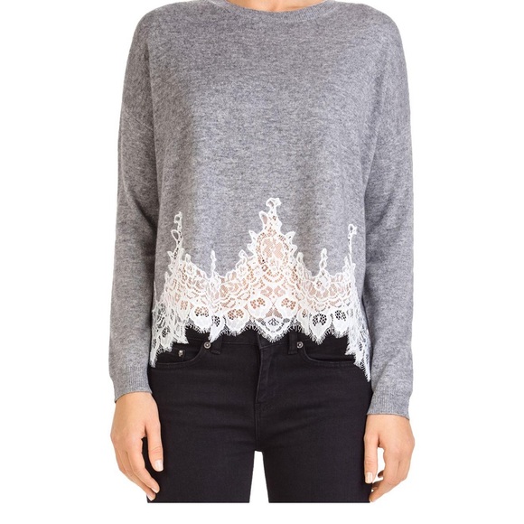 The Kooples Sweaters - The Kooples Grey Wool Sweater with Lace Trim